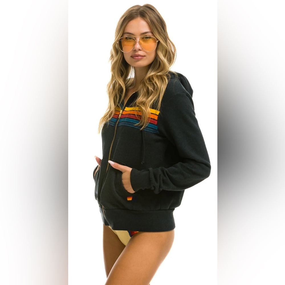 AVIATOR NATION 5 STRIPE HOODIE - CHARCOAL